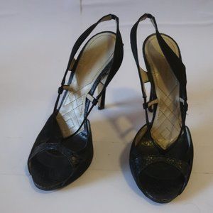 * Womens Alberta Ferretti Black Leather Heeled Sandals Sz 39 EUR/9